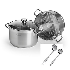 Bộ nồi xửng hấp inox cao cấp Fivestar 3 đáy từ nắp kính tặng 2 muỗng canh