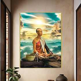 Mua Tranh Sư Thầy Thích Minh Tuệ  mẫu 1 tấm kích thước lớn  chất liệu in gỗ tráng gương bọc viền cao cấp