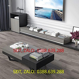Mua COMBO kệ TV bàn trà hiện đại vân sồi màu xám + đen - Bộ nội thất phòng khách giá sốc LUX-KTV09