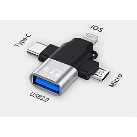 Đầu chuyển đổi 3 trong 1, Bộ chuyển đổi USB 3.0 Type C 3 trong 1, Đầu nối truyền dữ liệu Micro USB IOS OTG - Giao Màu Ngẫu Nhiên - Hàng Nhập Khẩu