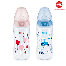 BÌNH SỮA CẢM BIẾN NHIỆT NUK PP 300ML NÚM TI SILICONE S2 - M ( Màu ngẫu nhiên )
