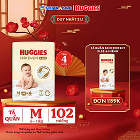 Tã quần Huggies Skin Perfect Mega Jumbo M98+4 miếng với 2 vùng thấm giảm kích ứng da