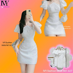 Đầm váy trắng ôm body gấm xốp cổ yếm tay phồng thiết kế đi biển dự tiệc dạo phố bigsize rẻ đẹp