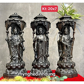 Tượng tam thế bằng gỗ mun hoa cao 20x7cm 