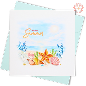 Thiệp Giấy Xoắn Nghệ Thuật - Thiệp Chào Mừng Mùa Hè - Welcome Summer Card - Sea, Surt & Sun - 15 x 15 - VN2XM115E51E1