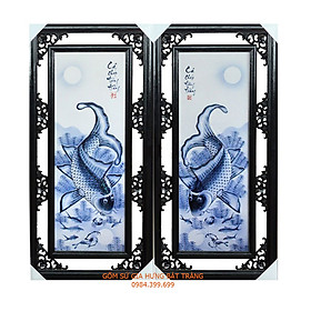 Tranh gốm Bát tràng vẽ lý ngư vọng nguyệt