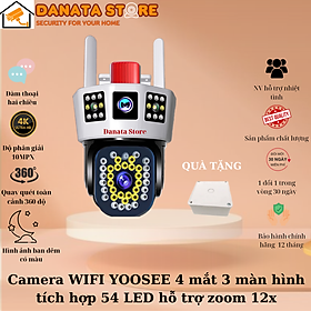 Mua (Mẫu mới 2024) Camera WIFI YooSee 4 mắt 3 màn hình PTZ 12.0MPx - tích hợp 54 đèn LED siêu sáng hỗ trợ đàm thoại 2 chiều  cảnh báo chuyển động - Hàng chính hãng