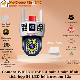 (Mẫu mới 2024) Camera WIFI YooSee 4 mắt 3 màn hình PTZ 10.0MPx - tích hợp 54 đèn LED siêu sáng hỗ trợ đàm thoại 2 chiều, cảnh báo chuyển động - Hàng chính hãng