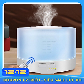 Máy khuếch tán tinh dầu trụ trắng 500ml có remote điều khiển từ xa