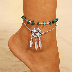 2PCS Turquoise Mắt mắt cá chân bắt giữ Kênh trang sức Bạc Bông Vòng đeo tay cho phụ nữ và trẻ em gái