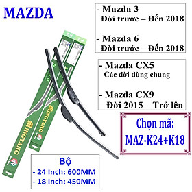 Bộ 2 thanh gạt nước mưa ô tô Nano mềm cao cấp dùng cho xe Mazda - CX5; CX9 2015-Trở lên; Mazda 3; Mazda 6 Đời Trước - 2018 (MAZ-K24+K18)