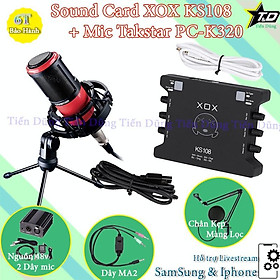 Mua Bộ mic thu âm Taksar PC K320 sound card XOX KS108 chân màng MA2 nguồn 48V 2 dây canon-  Bộ live stream sound card ks108