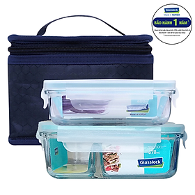 Bộ 2 Hộp HCN Chia Ngăn (670ml, 400ml) Và Túi Giữ Nhiệt Glasslock Lunch Set 02-2