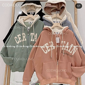 Hình ảnh Áo Khoác Nam Nữ Nón 2 Lớp Thêu CERTAIN - Kiểu Hoodie Có Dây Kéo -Chống Nắng Thu Đông HIỀN LINH SHOP ÁO KHOÁC