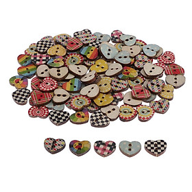100pcs Wood Buttons Heart Shaped Buttons 2 Holes Assorted DIY Sewing Craft