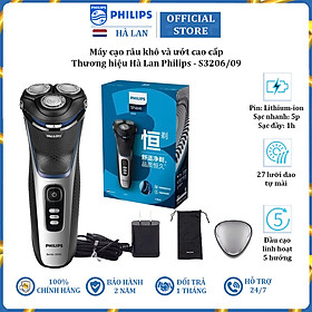 Máy cạo râu khô và ướt cao cấp thương hiệu Philips S3206/09 Series 3000 tích hợp cạo mai - Hàng Nhập Khẩu