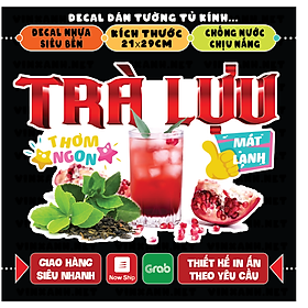 Decal Trà Lựu trang trí quán nước tường, tủ kính bền đẹp chống nước cắt sẵn khổ A4 - Trà Lựu