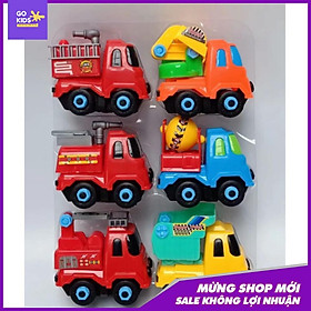 Set 3 Ô tô công trình, 3 ô tô cứu hỏa có thể tháo lắp tặng kèm tô vit, mỏ