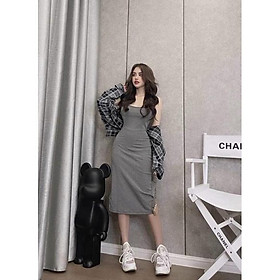 BIGSIZE NỮ Set bigsize đầm hai dây phối sơ mi sọc caro năng động