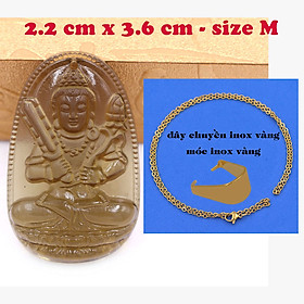 Mặt Phật Hư không tạng bồ tát đá obsidian ( thạch anh khói ) 3.6 cm kèm dây chuyền inox vàng - mặt dây chuyền size M, Mặt Phật bản mệnh