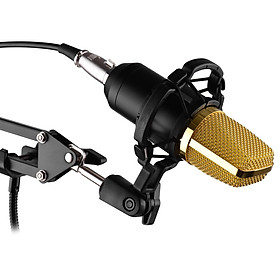Bộ micrô ngưng tụ thu âm với cạc âm thanh bên ngoài + kính chắn gió micrô + Sốc chuyên nghiệp-Màu Vàng đen