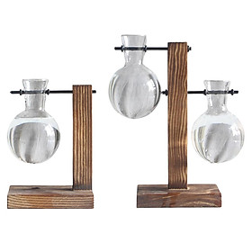 2x  Vase Desktop Plant Terrarium Planter Bulb Glass Vase w/ Wood Stand