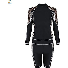 Đồ bơi liền mảnh Lan Hạnh nữ áo tay dài quần shorts Đen họa tiết 21087-DE104