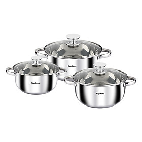 Bộ 3 Nồi Inox Cao Cấp 4 Đáy Nagakawa NAG1304 (16cm, 20cm, 24cm) Dùng Cho Mọi Loại Bếp - Hàng Chính Hãng