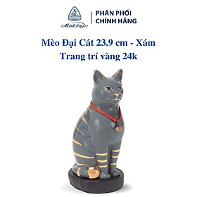 Mua Mèo Đại Cát 23.9 cm - Xám - Trang trí vàng - Gốm sứ cao cấp Minh Long