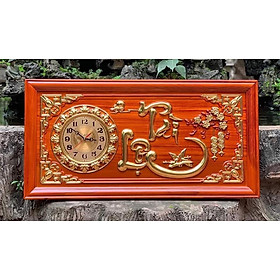Tranh đồng hồ treo tường chữ tài lộc bằng gỗ hương đỏ kt 48×108×4cm