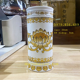Ống đựng nhang sứ cao cấp hình hoa sen màu vàng cao 20cm
