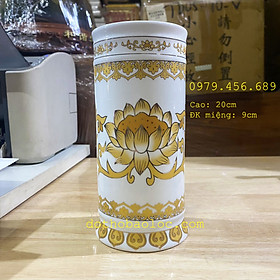 Mua Ống đựng nhang sứ cao cấp hình hoa sen màu vàng cao 20cm