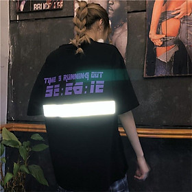 Áo thun tay lỡ nam nữ form rộng Stee Phản quang time out running out màu đen Ngầu Store aothununisex aophongnam
