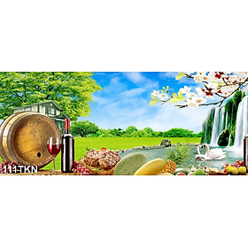TRANH DÁN TƯỜNG 3D RAU, CỦ, QUẢ PHÒNG BẾP 111TKN - TRANH DÁN TƯỜNG PHÒNG ĂN KHỔ NGANG