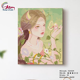 Mua Tranh tô màu theo số cung hoàng đạo cô gái Kim Ngưu mới lọ màu to 5ml + 2 bộ cọ + khung 2.5cm CG4529