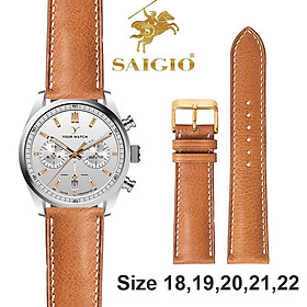 Dây Đồng Hồ Da Bò Cao Cấp, Kiểu Dáng Cổ Điển - Chỉ Trắng, Mặt Lót Chống Thấm Mồ Hôi, Tích Hợp Lớp Gia Cố Chống Giãn Đặc Biệt, Phụ Kiện Khóa và Chốt Bằng Thép Không Gỉ 316L - Hàng Chính Hãng SAIGIO