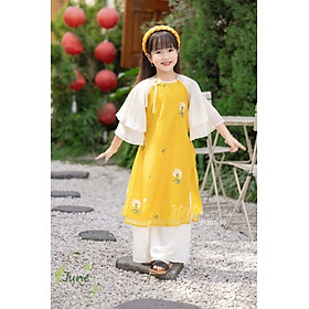 Áo dài tết cho bé gái mẫu Phú quý tay phồng xinh xắn từ 10-40kg hàng thiết kế cao cấp (kèm cài)