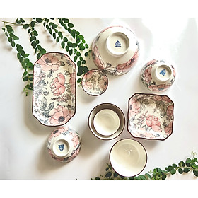 Bộ quà tặng chén đĩa sứ phong cách Nhật Bản cao cấp nhiều chi tiết, họa tiết vân cổ, bộ đồ ăn 12 món, bộ bát đĩa sứ- tặng kèm 10 đôi đũa, có hộp và túi sang trọng