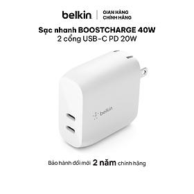 Hình ảnh Adapter sạc nhanh BOOST↑CHARGE Belkin 40W - 2 cổng USB-C PD 20W - Hàng chính hãng