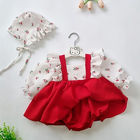 ĐỒ SƠ SINH BÉ GÁI BODY BÉ GÁI GIẢ VÁY YẾM ĐỎ XINH XẮN TẶNG KÈM NÓN