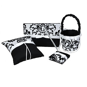 Black&White Wedding Guest Book Pen   Pillow Flower Basket Set w/ Bowknot