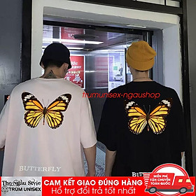 Áo thun unisex form rộng tay lửng nam nữ hàn quốc in 3D bướm aothununisex