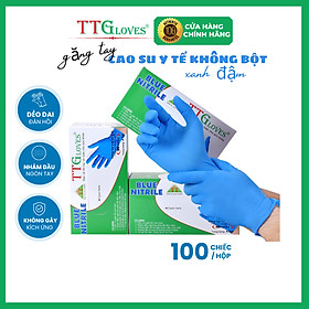 Găng Tay Cao Su Y Tế Size M Không Bột Nitrile TTGLOVES Màu Xanh (100 Chiếc)