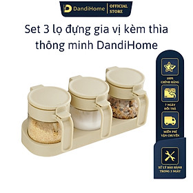 Set 3 hũ (lọ) đựng gia vị kèm khay DandiHome 250ml thủy tinh cao cấp tặng muỗng