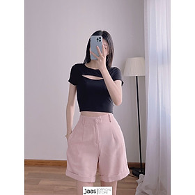 Áo crop top tay ngắn ôm body khoét ngực chất thun lụa mát