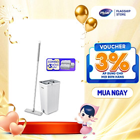 Combo 3 Bông Lau + 1 Bộ Lau Nhà MyJae Đài Loan Sợi Microfiber 2 Ngăn Tự Vắt Xoay 360 Độ Thông Minh 123cm