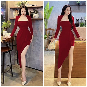 Đầm body dự tiệc TRIPBLE T DRESS cổ U chéo xẻ đùi tay dài - size S/M/L