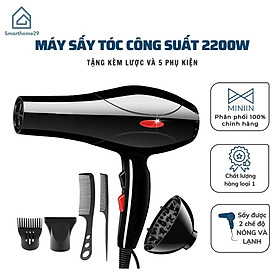 Máy Sấy Tóc Tạo Kiểu 2 Chế Độ Sấy Nóng - Lạnh Công Suất Lớn 2200W Tặng Kèm Lược 5 Phụ Kiện Siêu Hot - Hàng Loại 1 - Chính Hãng MINIIN