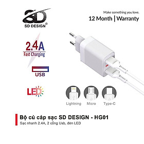 Mua Bộ Củ+ cáp sạc SD DESIGN HG01 đầy đủ chân sạc  TypeC Micro cho mọi ĐT ip ss