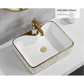Mua Chậu lavabo vuông đặt bàn hoa văn vàng  EVE-L6016